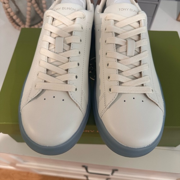 Tory Burch Howell Court White Sneakers with Blue Sole - Picture 3 of 5